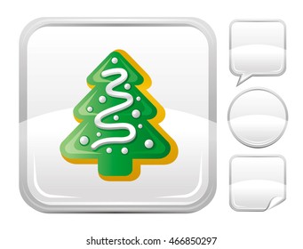 Vector illustration of Christmas tree biscuit icon button