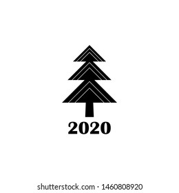 Vector illustration, Christmas tree. Black isolated silhouette. Applicable as a decorative element for interior designs, greeting postcards, posters, flyers etc. 2020 firtree icon