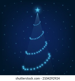 Ilustración vectorial del árbol de Navidad y la garganta azul con el polvo de estrella brillante azul sobre fondo azul