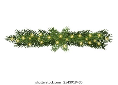 Vector Illustration Of Christmas Tree Branch Decoration Isolated On White Background.