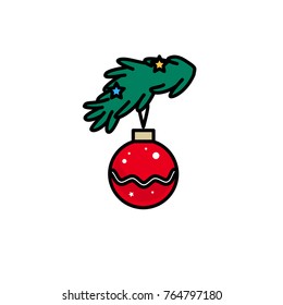Vector illustration of christmas tree branch with red ball