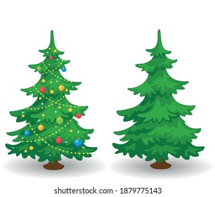 Vector illustration with Christmas tree. Christmas card with cartoon design