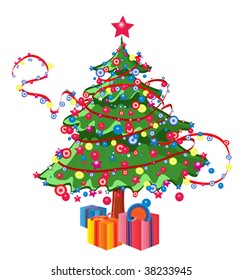 vector illustration, christmas tree ,card concept, white background.