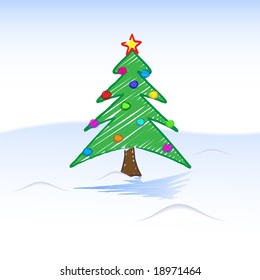Vector - Illustration of a christmas tree child-like drawing or sketch