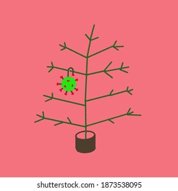 vector illustration of a christmas tree with a covid virus ornament