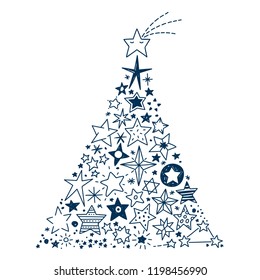 Vector Illustration of a Christmas tree created by all kinds of hand drawn Stars