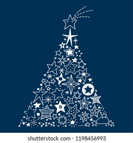 Vector Illustration of a Christmas tree created by all kinds of hand drawn Stars