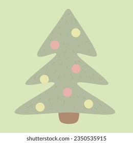 Vector illustration of Christmas tree decorated with glass balls.