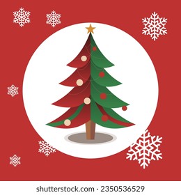 Vector illustration of a Christmas tree decorated with glass balls.