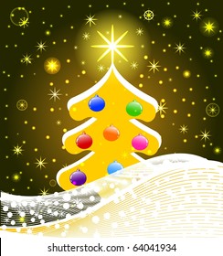 vector illustration of Christmas Tree with decoration, snowflakes, stars. eps10