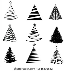Vector illustration of Christmas tree design set.