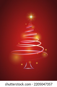 Ilustración vectorial del diseño del árbol de Navidad aislado en fondo rojo