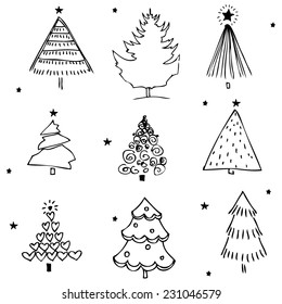 Vector illustration of Christmas tree design set.