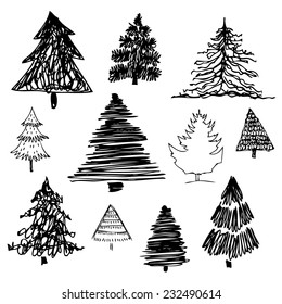 Vector illustration of Christmas tree design set.