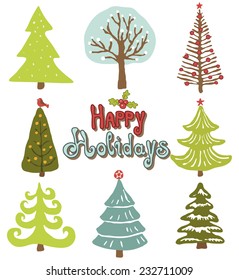Ilustración vectorial del conjunto de diseño de árbol de Navidad.