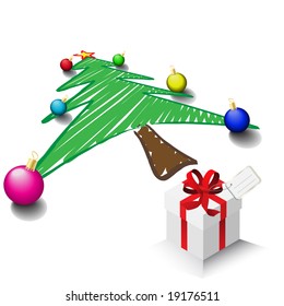 Vector - Illustration of a christmas tree drawing or sketch by a child