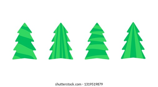 Vector illustration, Christmas tree flat cartoon set. Isolated on white background. Applicable as a decorative element for interior designs, greeting postcards, posters, flyers etc.