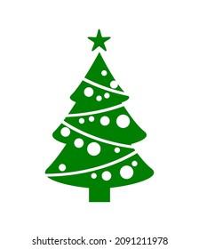 vector illustration of christmas tree flat icon on white background.