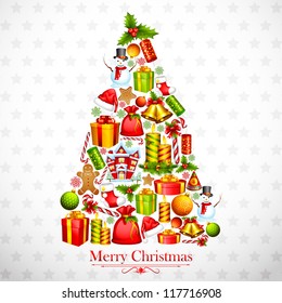 vector illustration of Christmas Tree formed by different object