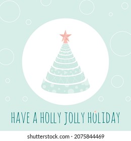 A vector illustration of a christmas tree in geometric form with a star on the top. The illustration is made in turquoise, white and pink colours, good for digital and printed use