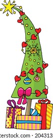 Vector illustration christmas tree with gift