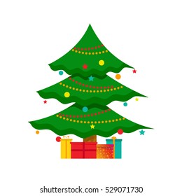 Vector illustration of Christmas tree with gifts