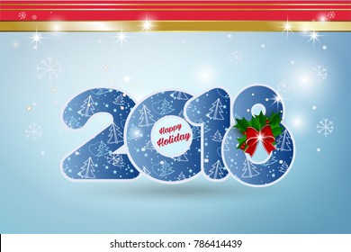 Vector illustration of Christmas tree. Happy new year 2018 theme