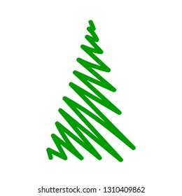 Vector illustration, Christmas tree icon. Hand drawn line sketched style. Isolated, on white background. Applicable as decorative element for interior designs, greeting postcards, posters, flyers etc.