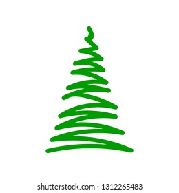 Vector illustration, Christmas tree icon. Hand drawn line sketched style. Isolated, on white background. Applicable as decorative element for interior designs, greeting postcards, posters, flyers etc.