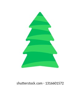 Vector illustration, Christmas tree icon, flat cartoon style, isolated on white background. Applicable as a decorative element for interior designs, greeting postcards, posters, flyers etc.
