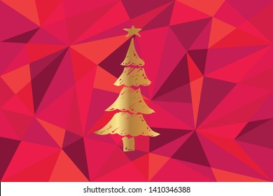 Vector Illustration of Christmas Tree Icon with Red Polygon and Geometric. Graphic Design for Template, Layout, Background, Poster and More