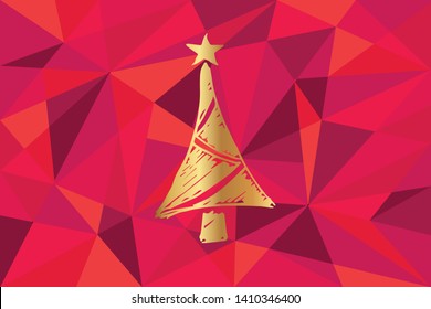 Vector Illustration of Christmas Tree Icon with Red Polygon and Geometric. Graphic Design for Template, Layout, Background, Poster and More