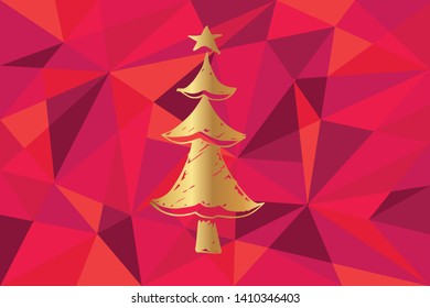 Vector Illustration of Christmas Tree Icon with Red Polygon and Geometric. Graphic Design for Template, Layout, Background, Poster and More