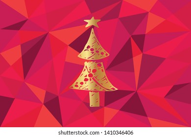 Vector Illustration of Christmas Tree Icon with Red Polygon and Geometric. Graphic Design for Template, Layout, Background, Poster and More