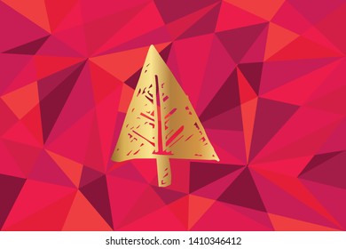 Vector Illustration of Christmas Tree Icon with Red Polygon and Geometric. Graphic Design for Template, Layout, Background, Poster and More