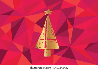 Vector Illustration of Christmas Tree Icon with Red Polygon and Geometric. Graphic Design for Template, Layout, Background, Poster and More