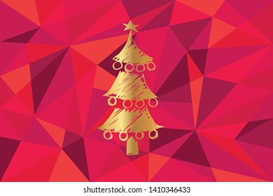 Vector Illustration of Christmas Tree Icon with Red Polygon and Geometric. Graphic Design for Template, Layout, Background, Poster and More