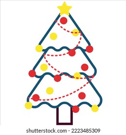 Vector illustration of a Christmas tree. icon. Line illustration. The Christmas tree is decorated with balls and a garland