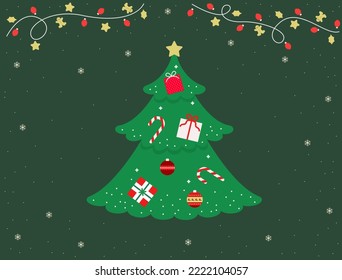 Vector illustration of Christmas tree and light bulb decoration.