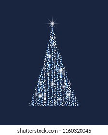 Vector illustration Christmas tree from lights. Christmas tree on blue background