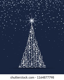 Vector illustration Christmas tree from lights. Christmas tree on blue background