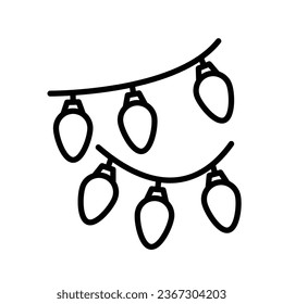 Vector illustration of a Christmas tree lights decoration. Minimal icon in line style for Christmas Ornaments. Simple garland design for new year celebration.