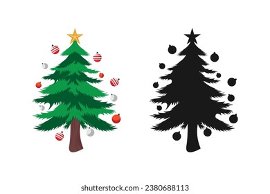 vector illustration of a Christmas tree with lights complete with a silhouette
