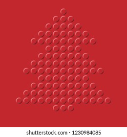 A vector illustration with a Christmas tree made of points with raised impression on a red background for a Christmas set for a greeting or an invitation card