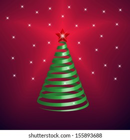 Vector Illustration. Christmas Tree made from green ribbon