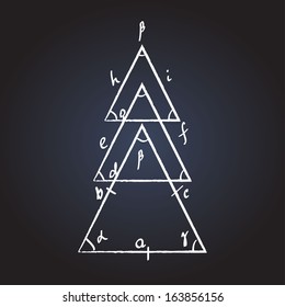 Imagen vectorial del árbol de Navidad hecho de triángulos, pizarra escolar