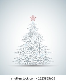 Vector illustration of a Christmas tree. Christmas tree made of snowflakes. Merry Christmas and Happy New Year
