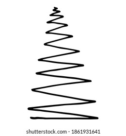 Vektorgrafik. Weihnachtsbaum aus gewölbter Linie einzeln auf Weiß. С Weihnachtsdekoration Design Element. Handgezeichnete Tannenkopfklemme. Für Collage, Karte, Poster, Banner, Geschenkverpackung.