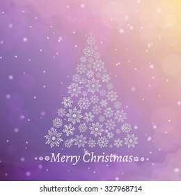 Vector illustration of a Christmas tree made from snowflakes. Snowflakes of geometric shapes on the colorful background. Can be used as Christmas card, web page background, print for clothes, etc