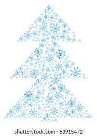 Vector illustration of Christmas tree made of snowflakes